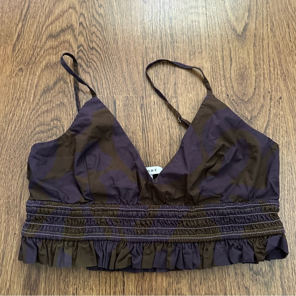 RHODE Purple and Brown Strappy Top size small ruched crop v neck sexy